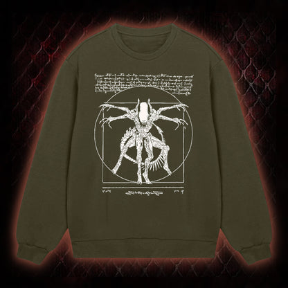 White Alien Vitruvian Creature Graphic Classic-Long-Sleeved - Sci-Fi Horror Icon Tribute Piece