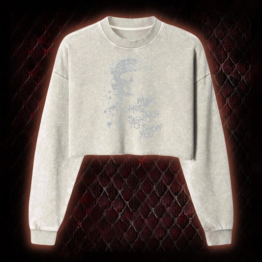 Hellraiser Pinhead 'We Have Such Sights To Show You' Graphic Cropped Long-Sleeved  - Cult Horror Icon Tribute Piece