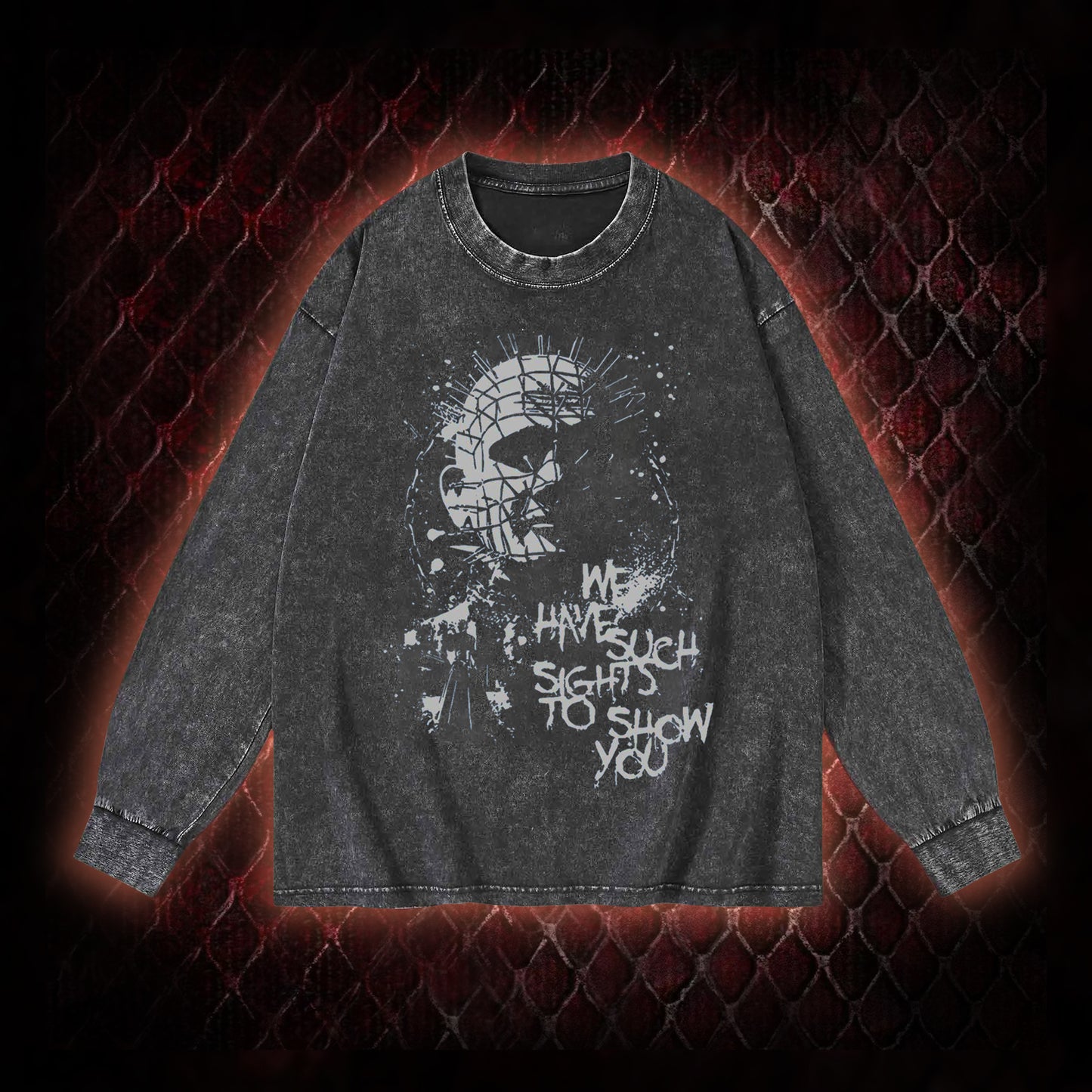 Hellraiser Pinhead 'We Have Such Sights To Show You' Graphic Vintage-Sweatshirt  - Cult Horror Icon Tribute Piece