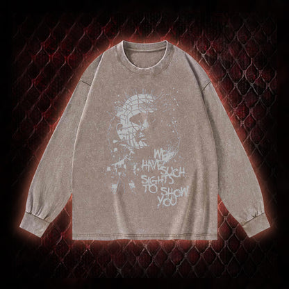 Hellraiser Pinhead 'We Have Such Sights To Show You' Graphic Vintage-Sweatshirt  - Cult Horror Icon Tribute Piece