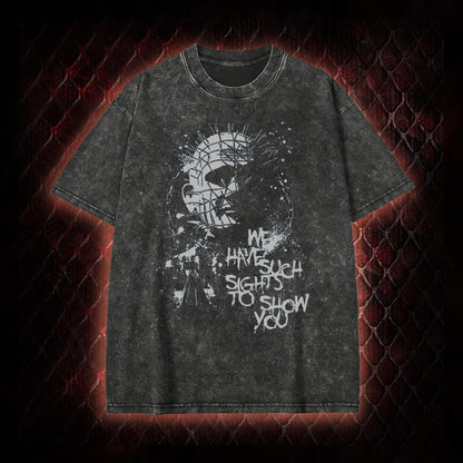 Hellraiser Pinhead 'We Have Such Sights To Show You' Graphic Vintage-T-Shirt - Cult Horror Icon Tribute Piece