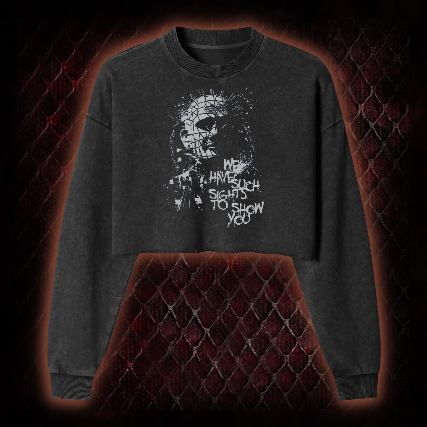 Hellraiser Pinhead 'We Have Such Sights To Show You' Graphic Cropped Long-Sleeved  - Cult Horror Icon Tribute Piece
