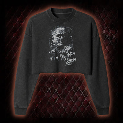 Hellraiser Pinhead 'We Have Such Sights To Show You' Graphic Cropped Long-Sleeved  - Cult Horror Icon Tribute Piece