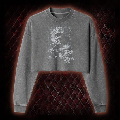 Hellraiser Pinhead 'We Have Such Sights To Show You' Graphic Cropped Long-Sleeved  - Cult Horror Icon Tribute Piece