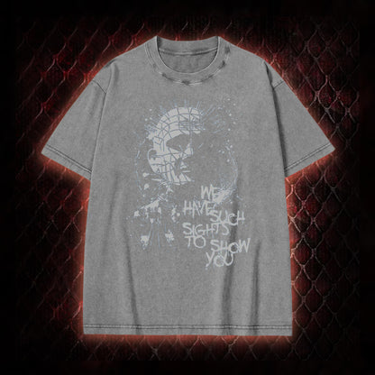 Hellraiser Pinhead 'We Have Such Sights To Show You' Graphic Vintage-T-Shirt - Cult Horror Icon Tribute Piece