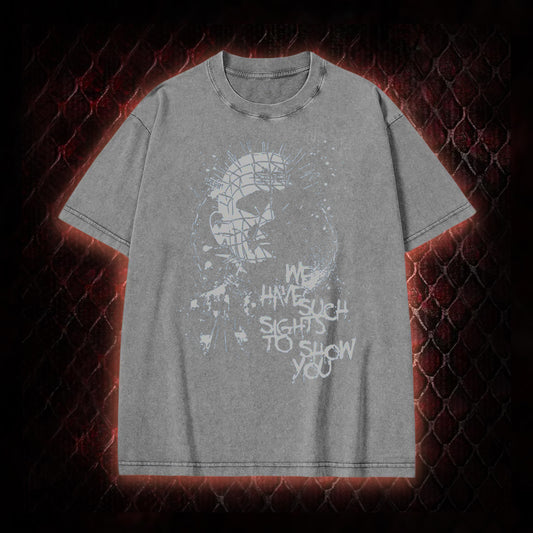 Hellraiser Pinhead 'We Have Such Sights To Show You' Graphic Vintage-T-Shirt - Cult Horror Icon Tribute Piece