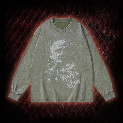 Hellraiser Pinhead 'We Have Such Sights To Show You' Graphic Vintage-Sweatshirt  - Cult Horror Icon Tribute Piece