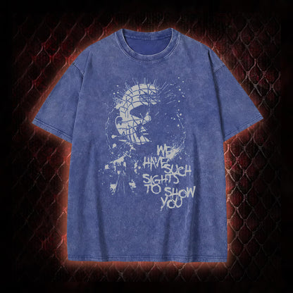 Hellraiser Pinhead 'We Have Such Sights To Show You' Graphic Vintage-T-Shirt - Cult Horror Icon Tribute Piece