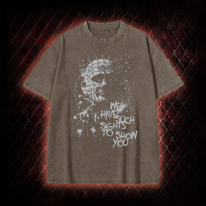Hellraiser Pinhead 'We Have Such Sights To Show You' Graphic Vintage-T-Shirt - Cult Horror Icon Tribute Piece