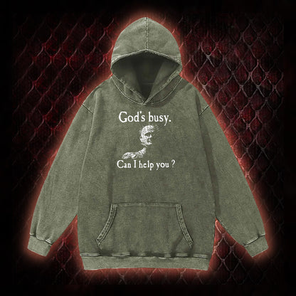 Hellraiser Pinhead 'God's Busy. Can I Help You?' Graphic Vintage-Hoodie - Cult Horror Dark Humor Statement Piece