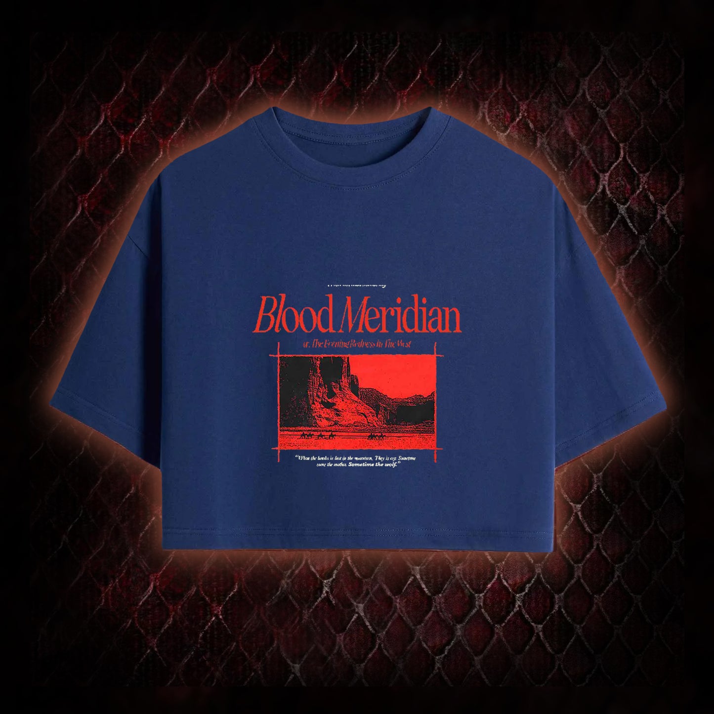 Blood Meridian (Cormac McCarthy) Dark Western Literary Graphic Cropped T-shirt  - Cult Novel Tribute Piece