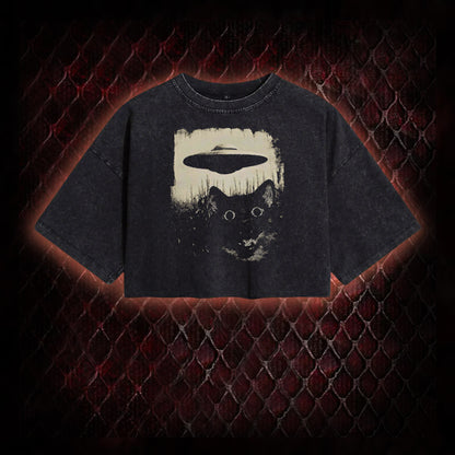 UFO CAT Washed Cropped T-shirt