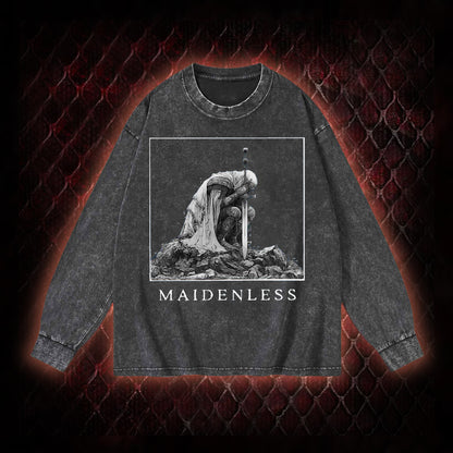 Elden Ring 'Maidenless' Tarnished Knight Graphic Vintage-Sweatshirt  - FromSoftware RPG Meme Tribute Piece