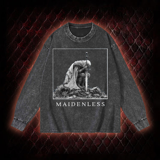 Elden Ring 'Maidenless' Tarnished Knight Graphic Vintage-Sweatshirt  - FromSoftware RPG Meme Tribute Piece