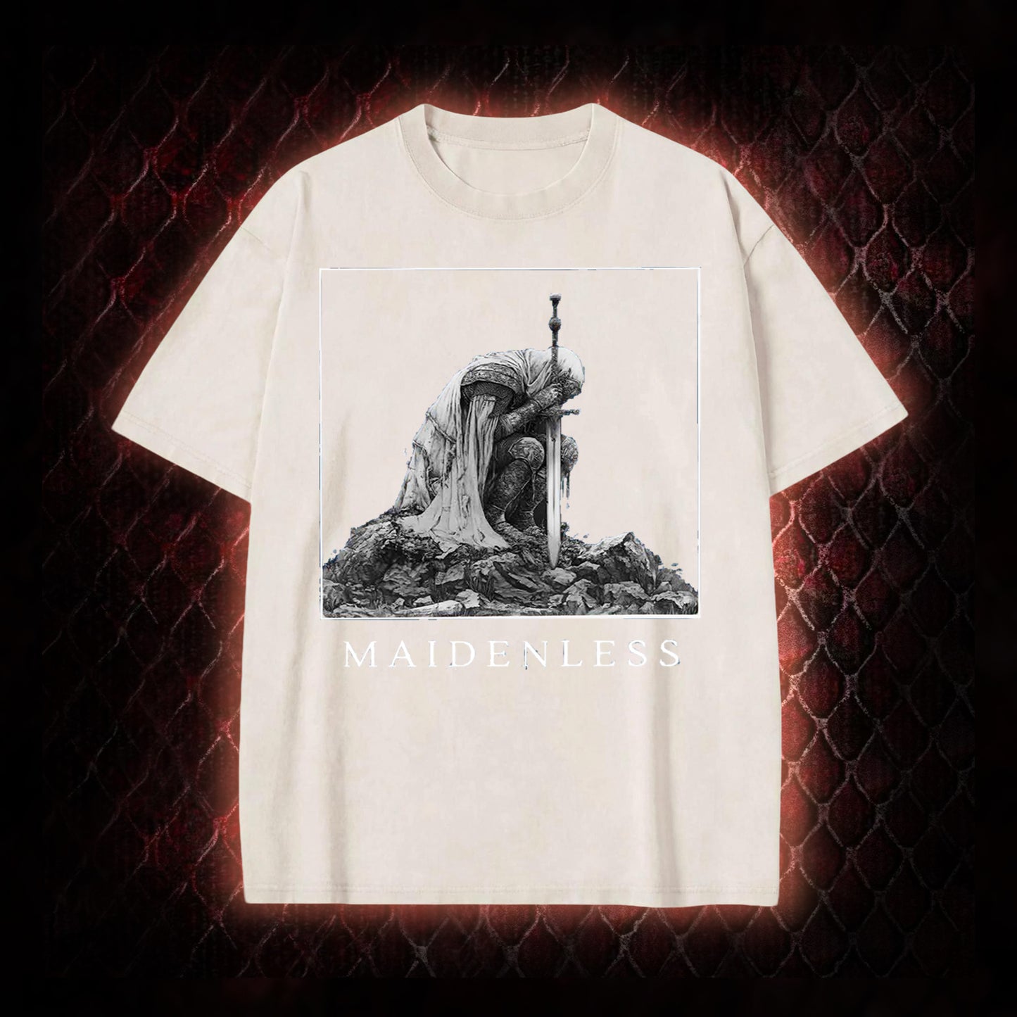 Elden Ring 'Maidenless' Tarnished Knight Graphic Vintage-T-Shirt - FromSoftware RPG Meme Tribute Piece