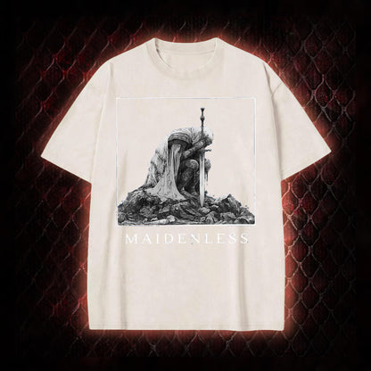 Elden Ring 'Maidenless' Tarnished Knight Graphic Vintage-T-Shirt - FromSoftware RPG Meme Tribute Piece
