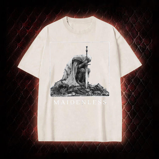 Elden Ring 'Maidenless' Tarnished Knight Graphic Vintage-T-Shirt - FromSoftware RPG Meme Tribute Piece