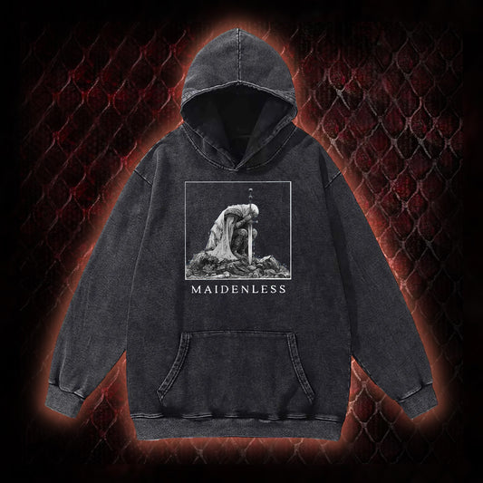 Elden Ring 'Maidenless' Tarnished Knight Graphic Vintage-Hoodie - FromSoftware RPG Meme Tribute Piece