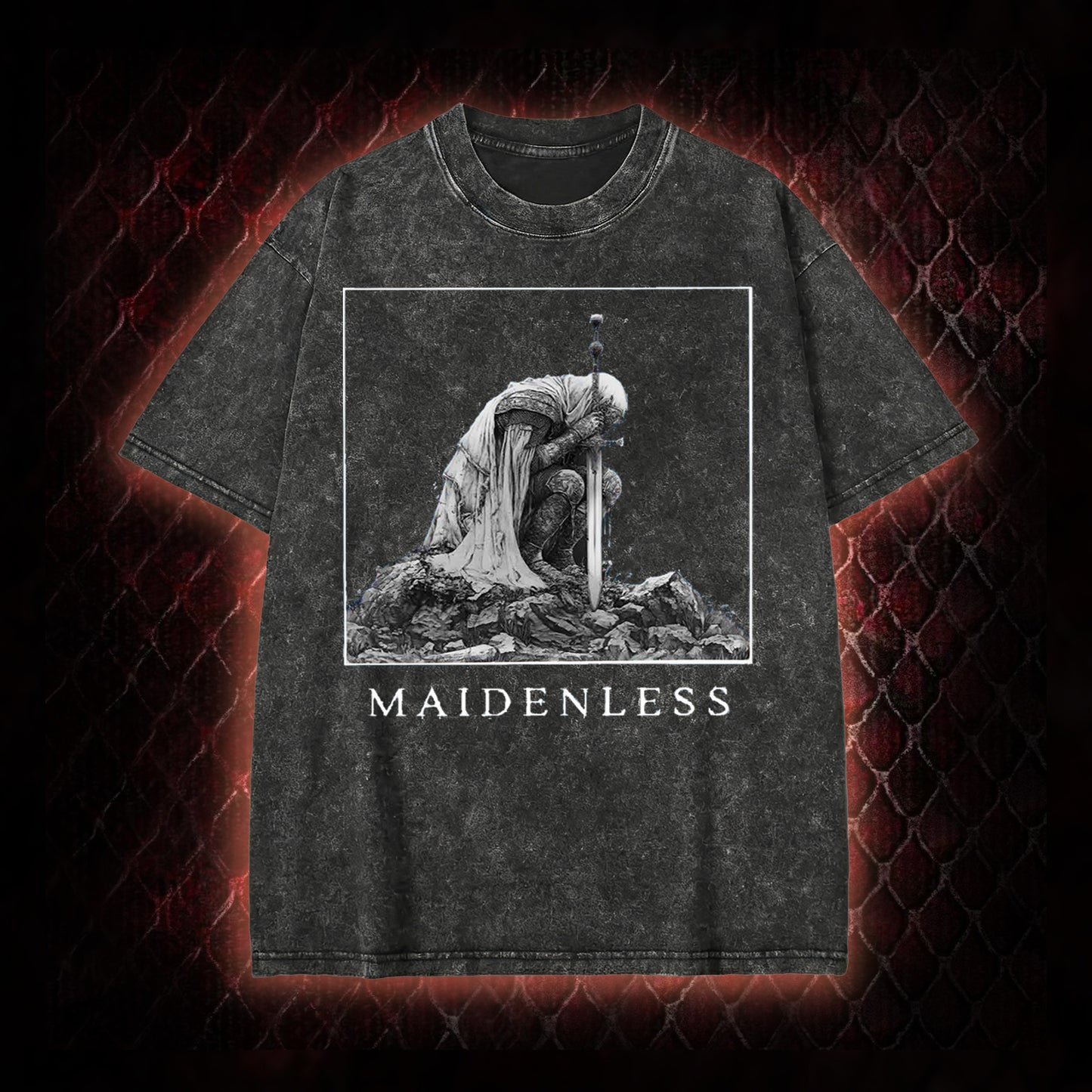 Elden Ring 'Maidenless' Tarnished Knight Graphic Vintage-T-Shirt - FromSoftware RPG Meme Tribute Piece