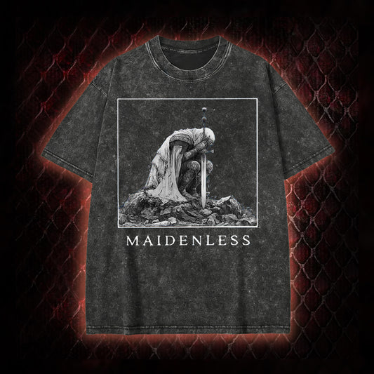 Elden Ring 'Maidenless' Tarnished Knight Graphic Vintage-T-Shirt - FromSoftware RPG Meme Tribute Piece