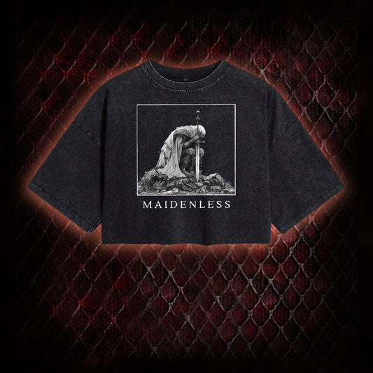 Elden Ring 'Maidenless' Tarnished Knight Graphic Vintage-Cropped T-shirt  - FromSoftware RPG Meme Tribute Piece