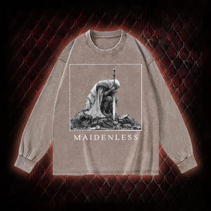 Elden Ring 'Maidenless' Tarnished Knight Graphic Vintage-Sweatshirt  - FromSoftware RPG Meme Tribute Piece