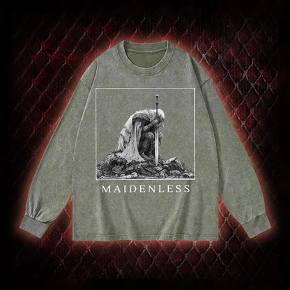 Elden Ring 'Maidenless' Tarnished Knight Graphic Vintage-Sweatshirt  - FromSoftware RPG Meme Tribute Piece