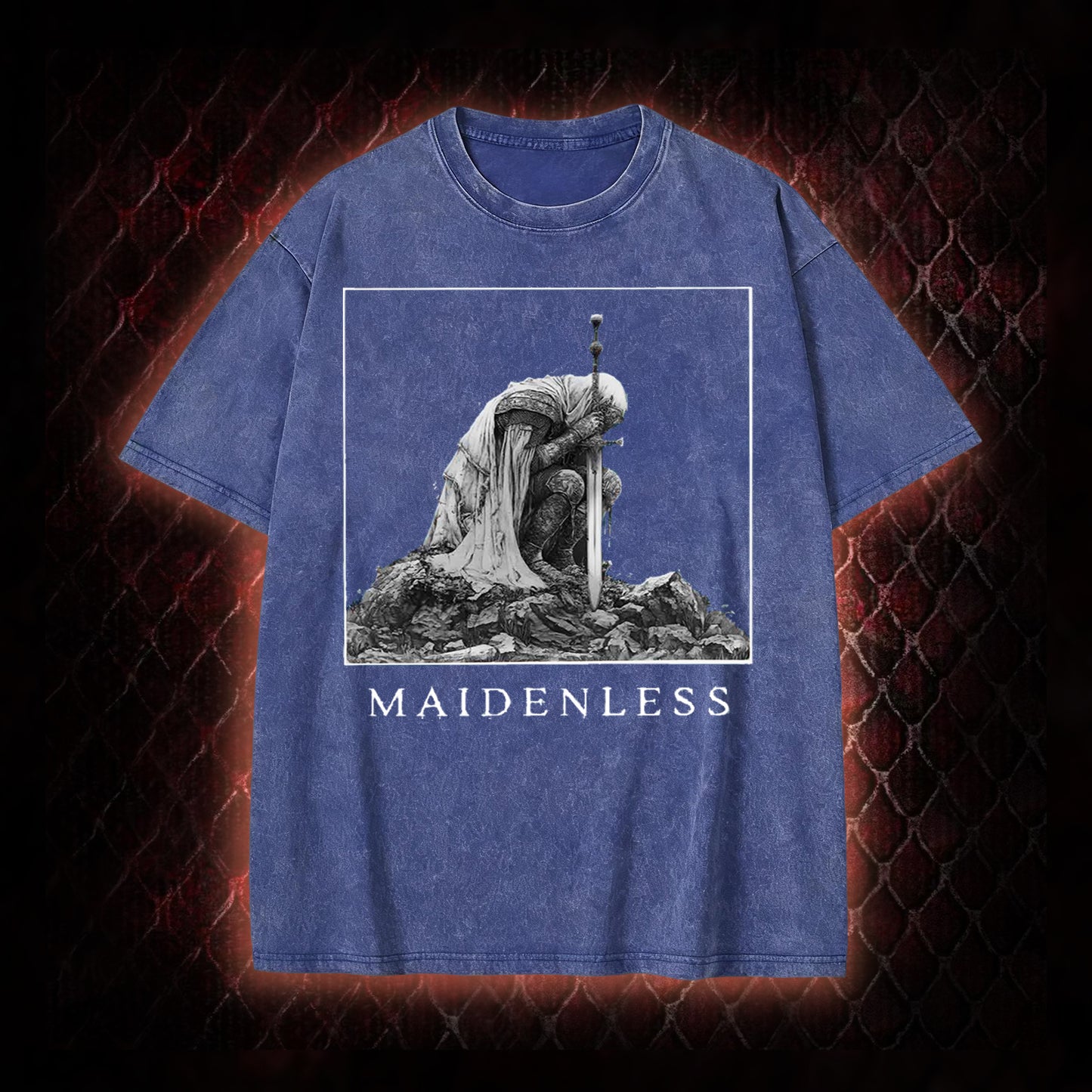 Elden Ring 'Maidenless' Tarnished Knight Graphic Vintage-T-Shirt - FromSoftware RPG Meme Tribute Piece