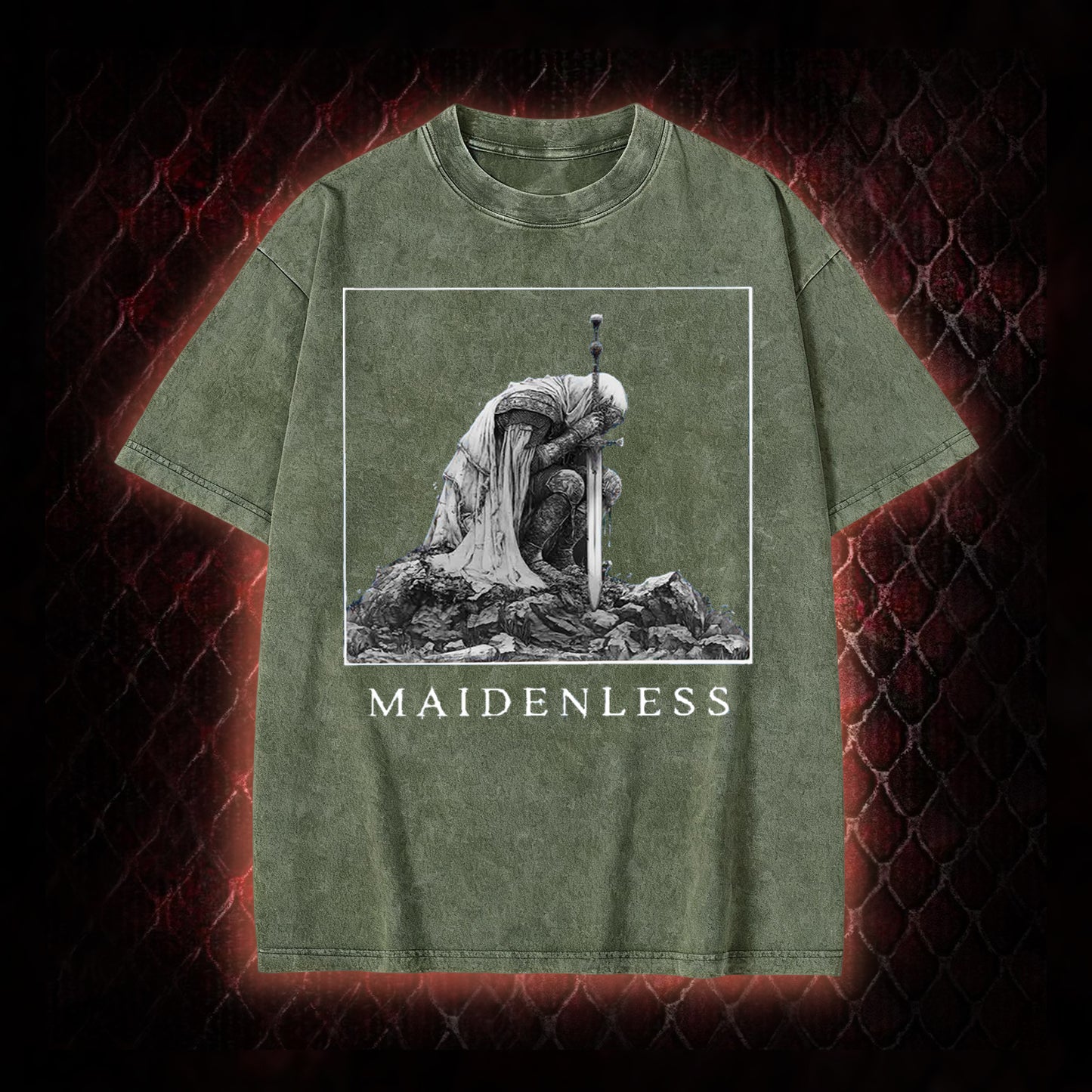 Elden Ring 'Maidenless' Tarnished Knight Graphic Vintage-T-Shirt - FromSoftware RPG Meme Tribute Piece
