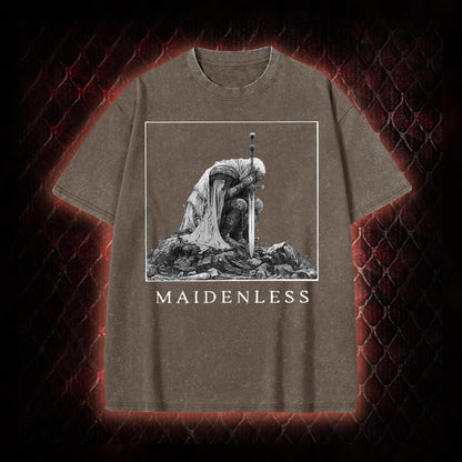 Elden Ring 'Maidenless' Tarnished Knight Graphic Vintage-T-Shirt - FromSoftware RPG Meme Tribute Piece