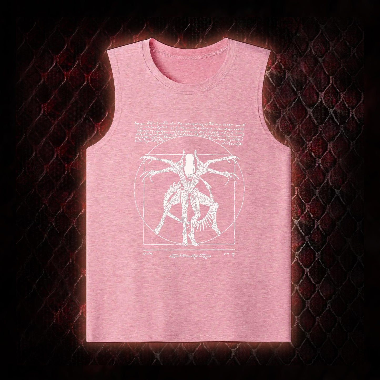White Alien Vitruvian Creature Graphic Classic-Tank - Sci-Fi Horror Icon Tribute Piece