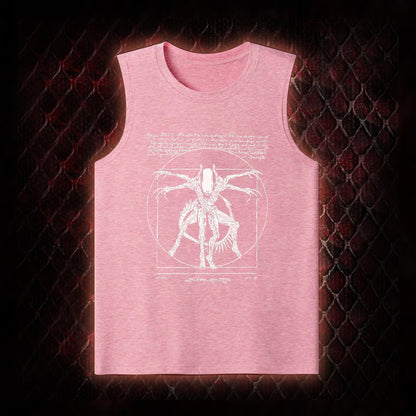 White Alien Vitruvian Creature Graphic Classic-Tank - Sci-Fi Horror Icon Tribute Piece
