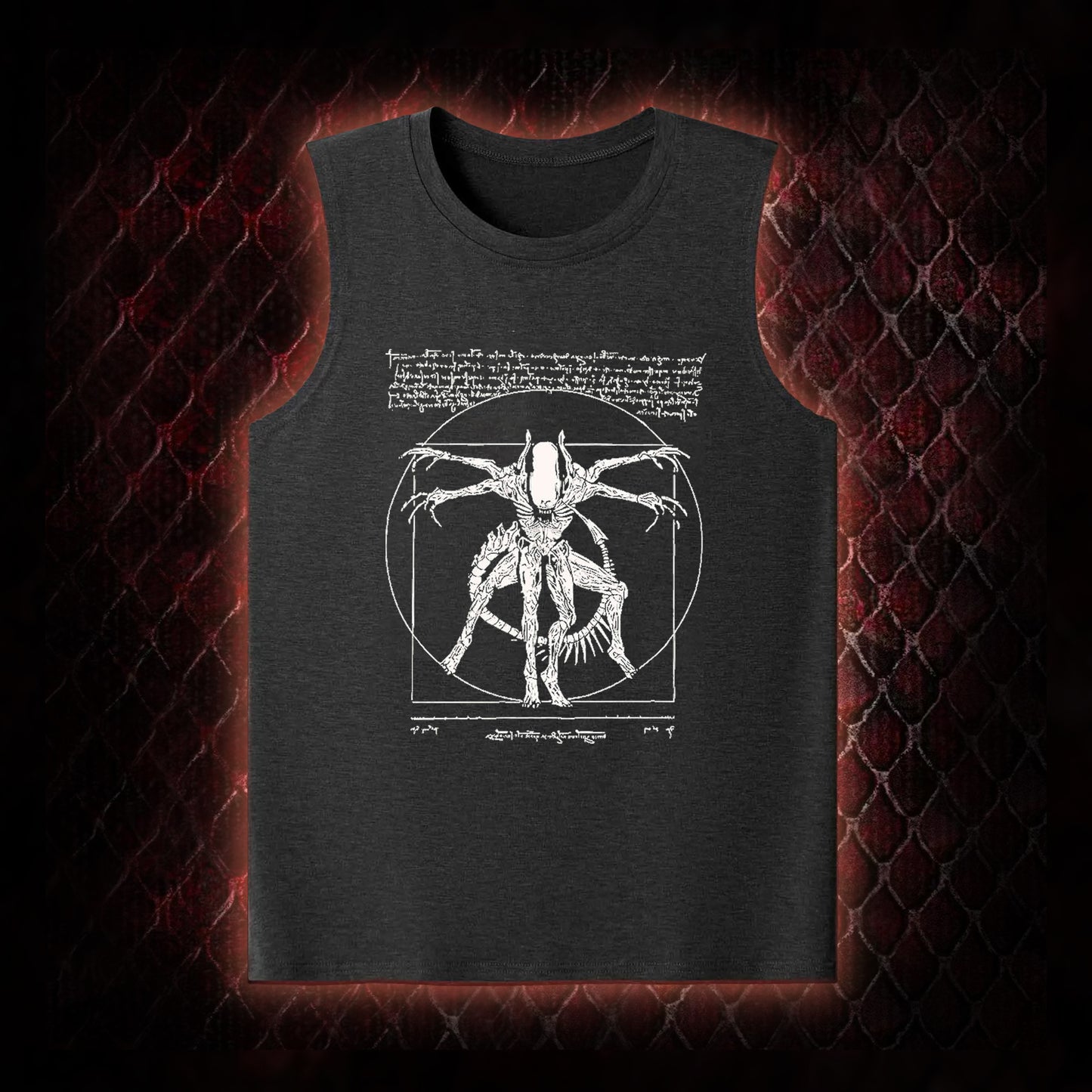 White Alien Vitruvian Creature Graphic Classic-Tank - Sci-Fi Horror Icon Tribute Piece