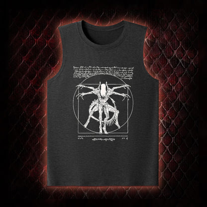 White Alien Vitruvian Creature Graphic Classic-Tank - Sci-Fi Horror Icon Tribute Piece