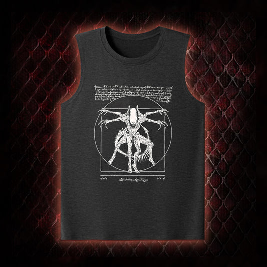 White Alien Vitruvian Creature Graphic Classic-Tank - Sci-Fi Horror Icon Tribute Piece