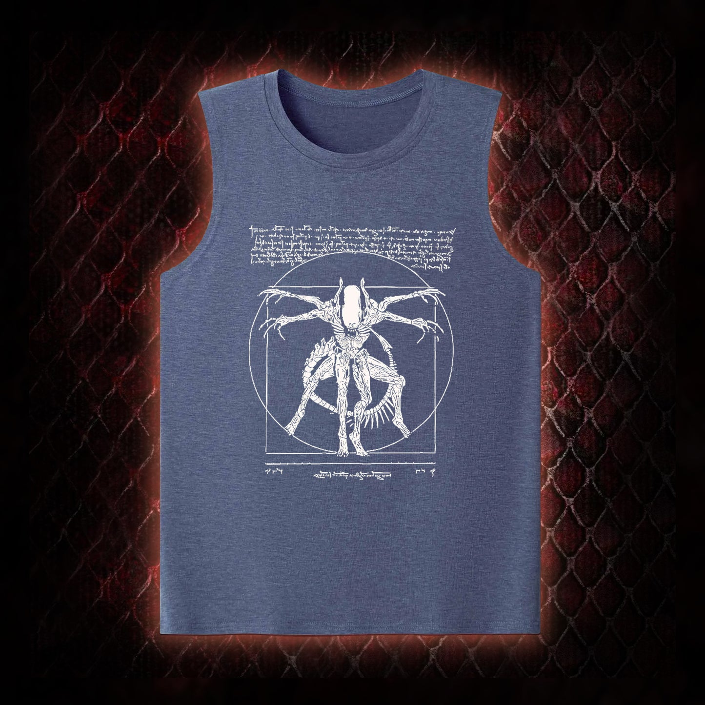 White Alien Vitruvian Creature Graphic Classic-Tank - Sci-Fi Horror Icon Tribute Piece