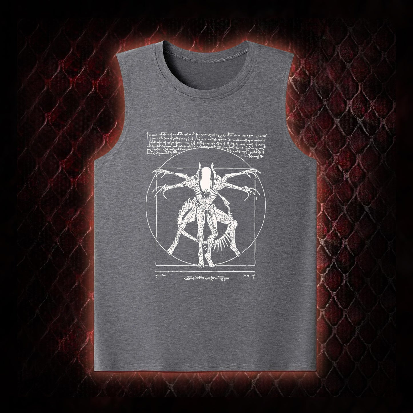 White Alien Vitruvian Creature Graphic Classic-Tank - Sci-Fi Horror Icon Tribute Piece