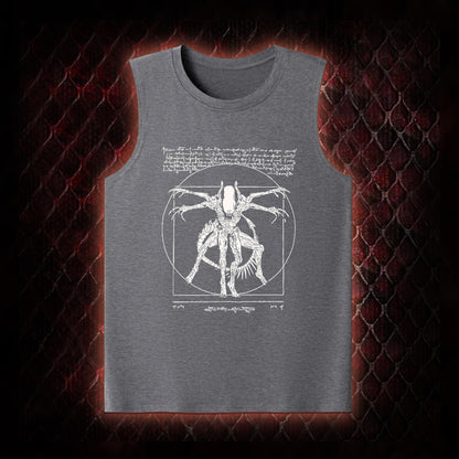 White Alien Vitruvian Creature Graphic Classic-Tank - Sci-Fi Horror Icon Tribute Piece