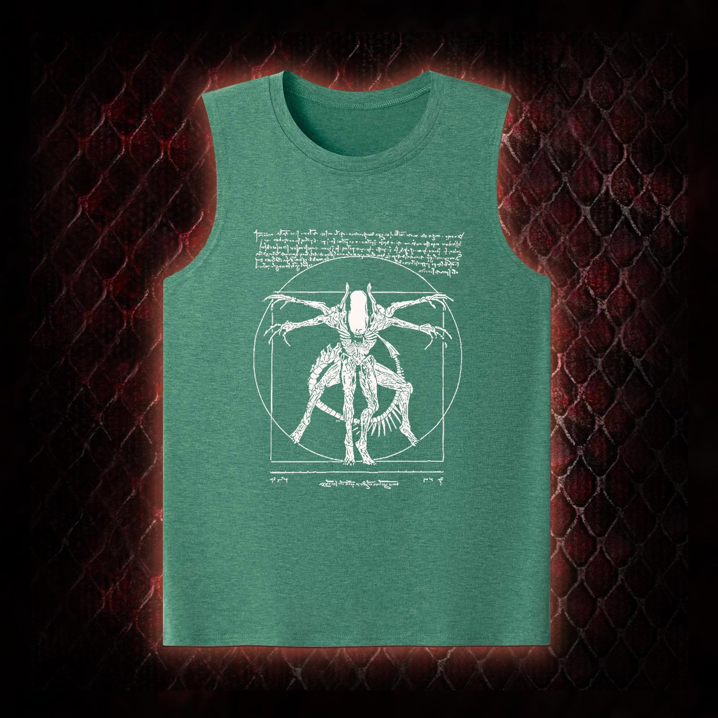 White Alien Vitruvian Creature Graphic Classic-Tank - Sci-Fi Horror Icon Tribute Piece