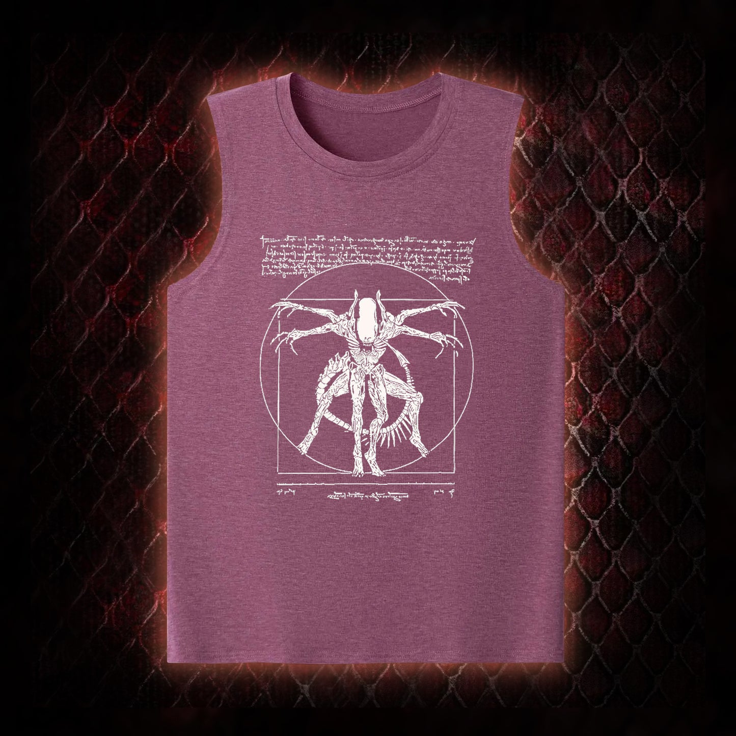 White Alien Vitruvian Creature Graphic Classic-Tank - Sci-Fi Horror Icon Tribute Piece