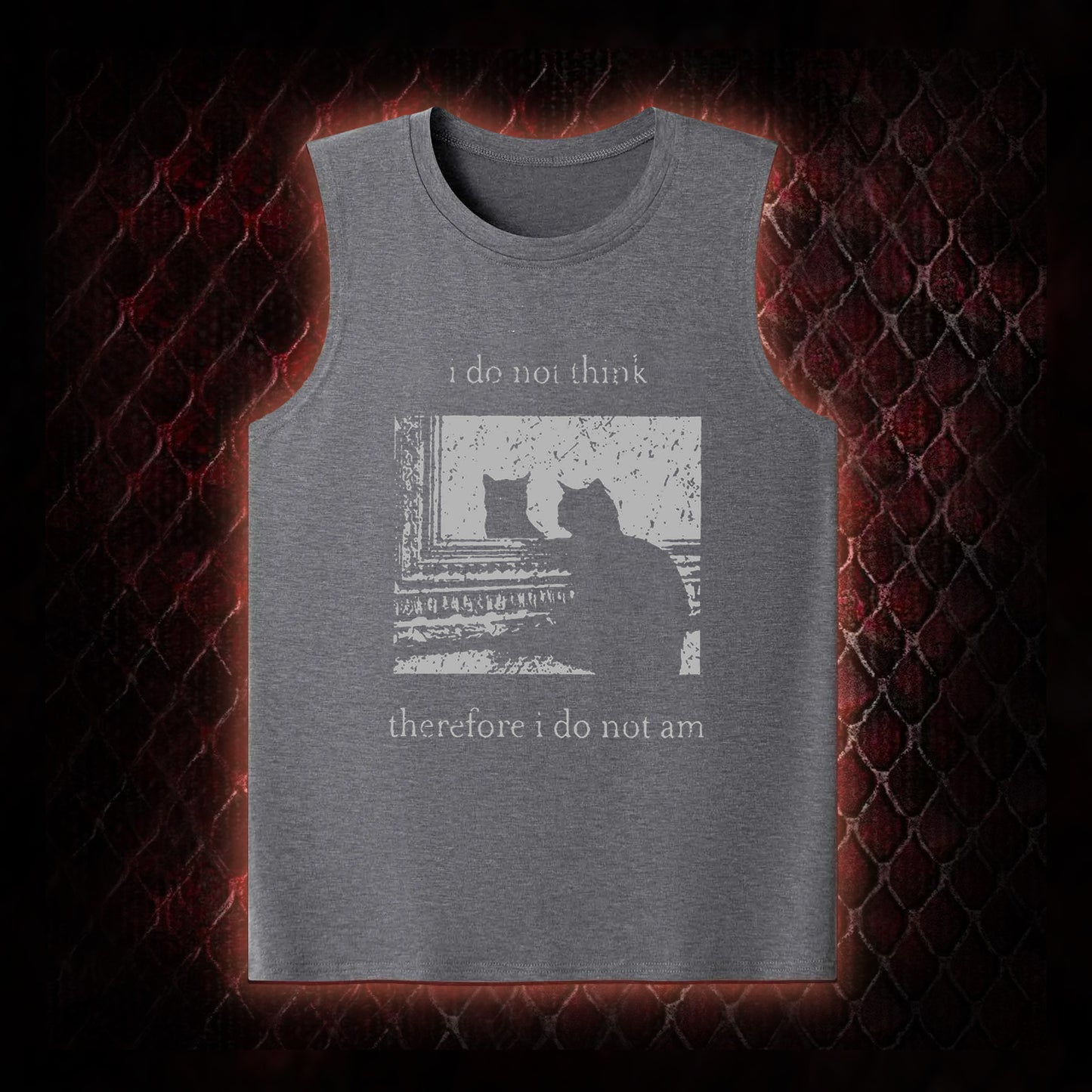 Philosophical Cat Meme 'I Do Not Think Therefore I Do Not Am' Graphic Classic-Tank - Humorous Philosophy & Cat Enthusiast Statement Piece