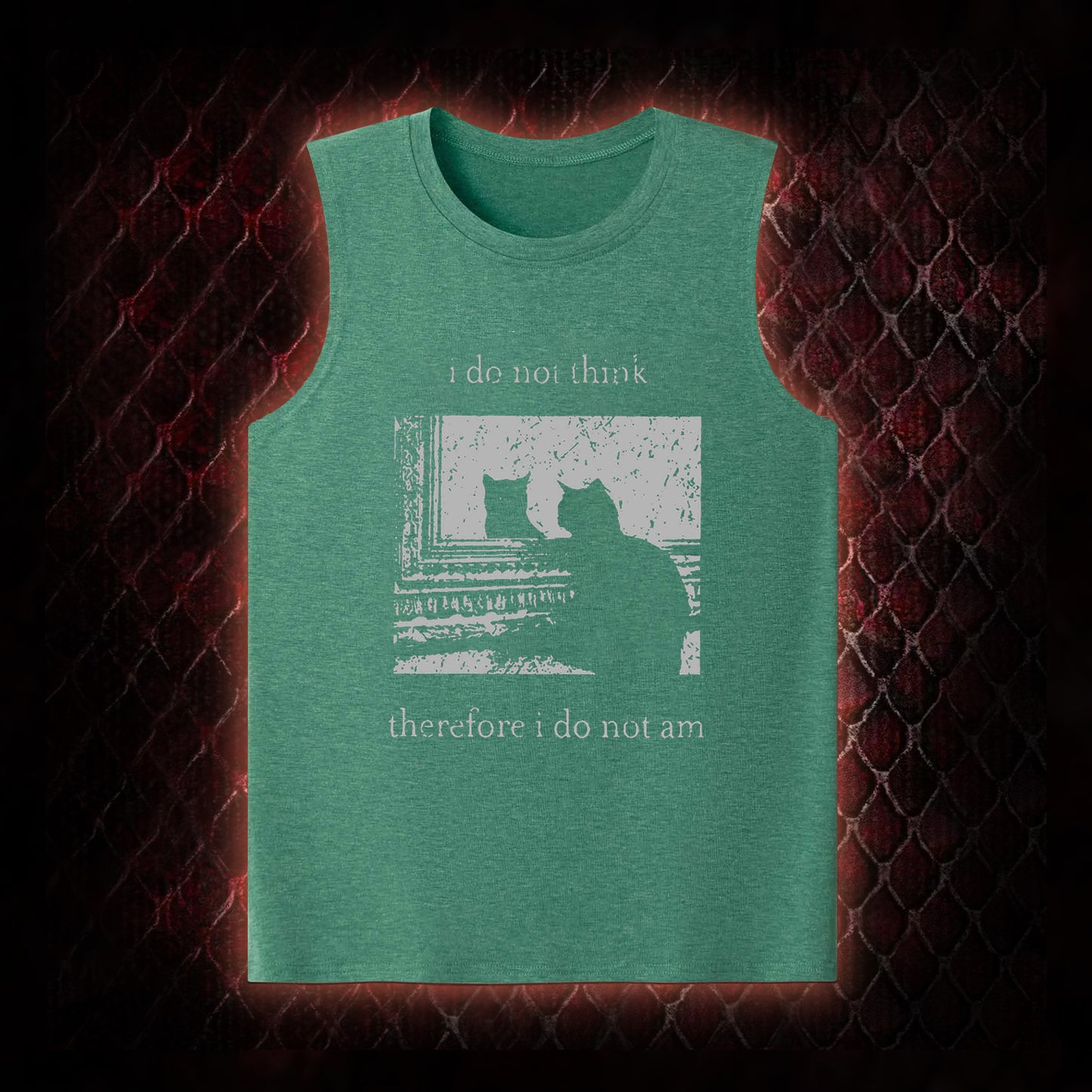 Philosophical Cat Meme 'I Do Not Think Therefore I Do Not Am' Graphic Classic-Tank - Humorous Philosophy & Cat Enthusiast Statement Piece