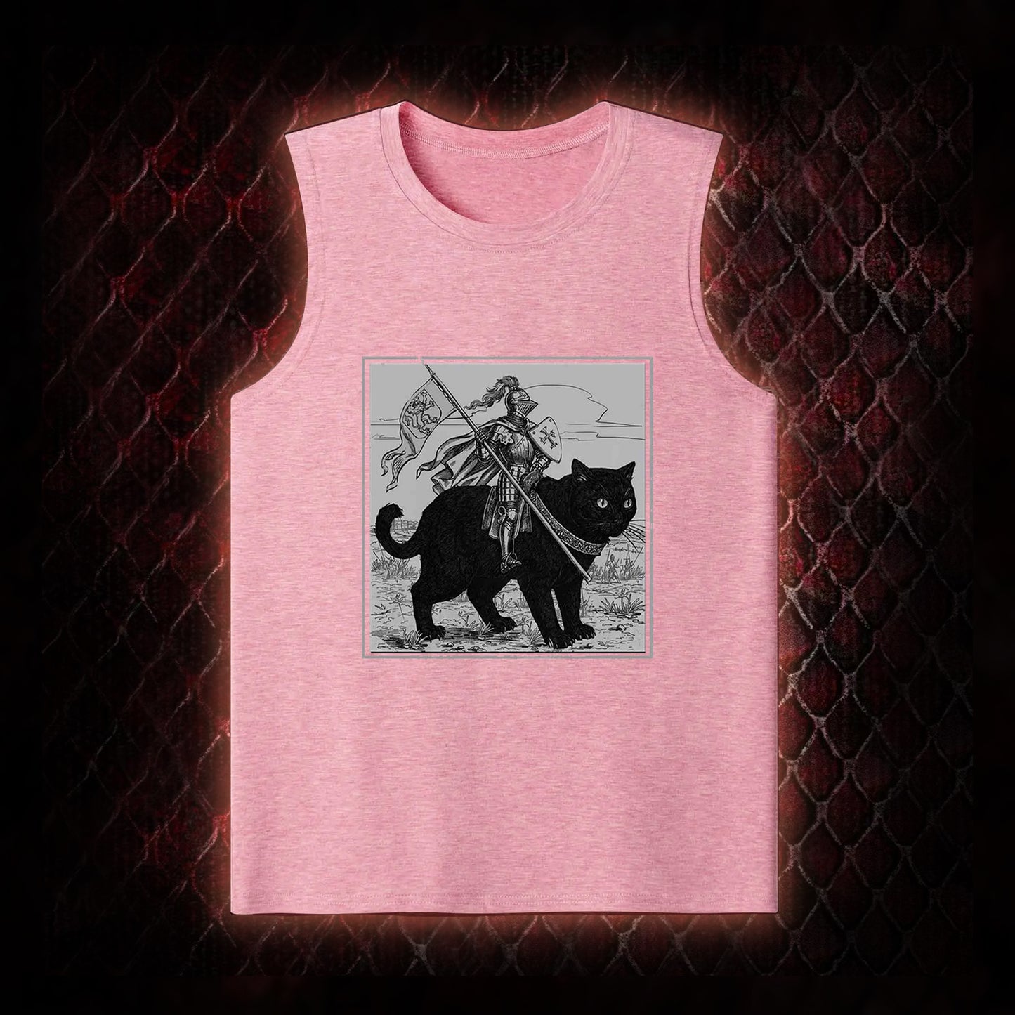 Vintage Knight & Giant Black Cat Medieval Fantasy Graphic Classic-Tank - Whimsical Retro Aesthetic Statement Piece