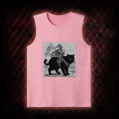 Vintage Knight & Giant Black Cat Medieval Fantasy Graphic Classic-Tank - Whimsical Retro Aesthetic Statement Piece