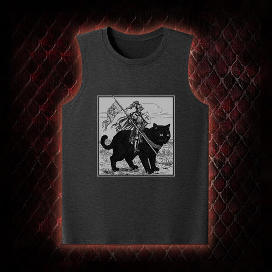 Vintage Knight & Giant Black Cat Medieval Fantasy Graphic Classic-Tank - Whimsical Retro Aesthetic Statement Piece