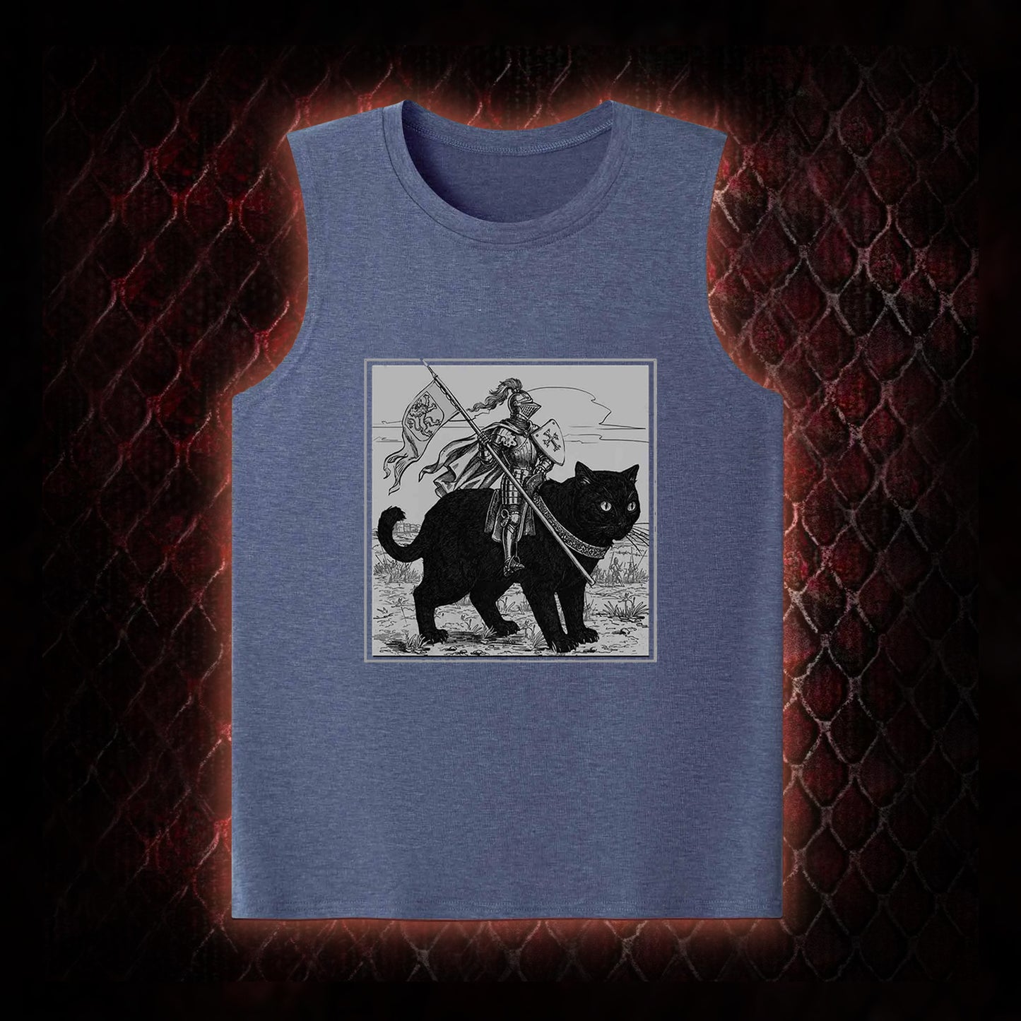 Vintage Knight & Giant Black Cat Medieval Fantasy Graphic Classic-Tank - Whimsical Retro Aesthetic Statement Piece