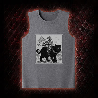 Vintage Knight & Giant Black Cat Medieval Fantasy Graphic Classic-Tank - Whimsical Retro Aesthetic Statement Piece