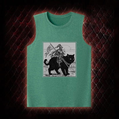 Vintage Knight & Giant Black Cat Medieval Fantasy Graphic Classic-Tank - Whimsical Retro Aesthetic Statement Piece