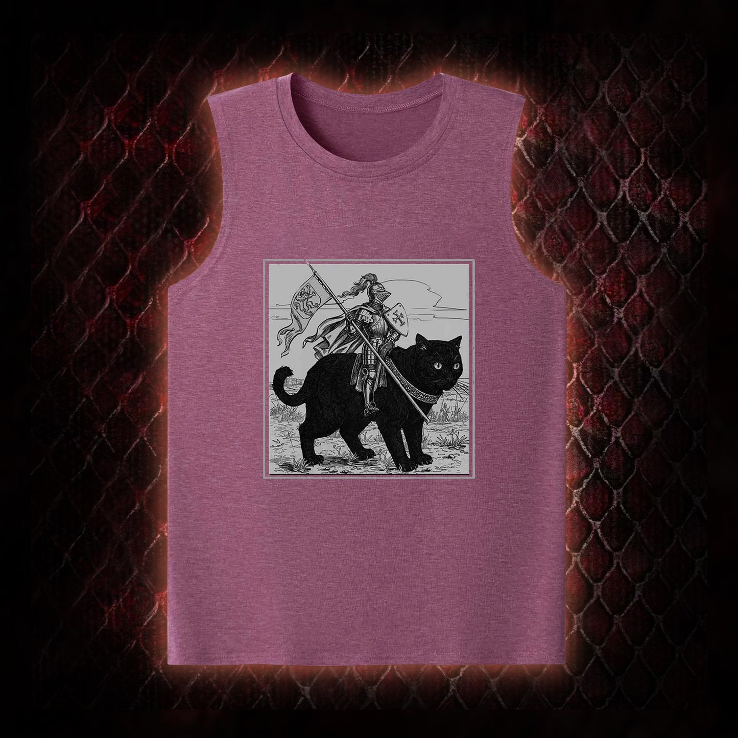 Vintage Knight & Giant Black Cat Medieval Fantasy Graphic Classic-Tank - Whimsical Retro Aesthetic Statement Piece