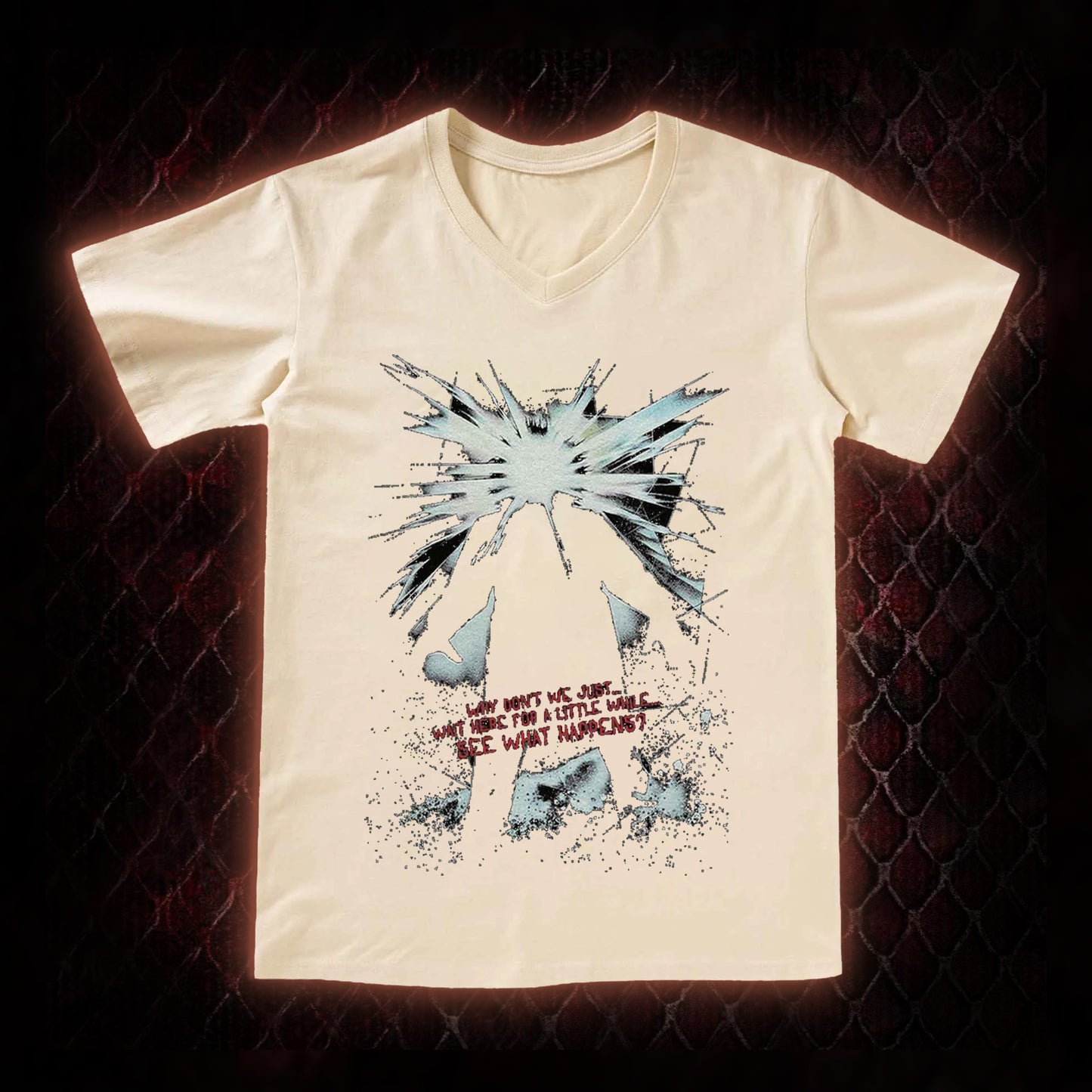 The Thing (1982) 'Wait Here For A Little While' Body Horror Graphic V-Neck T-Shirt - John Carpenter Sci-Fi Horror Tribute Piece